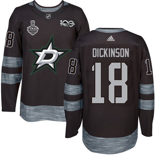 Men Adidas Dallas Stars #18 Jason Dickinson Black 1917-2017 100th Anniversary 2020 Stanley Cup Final Stitched NHL Jersey